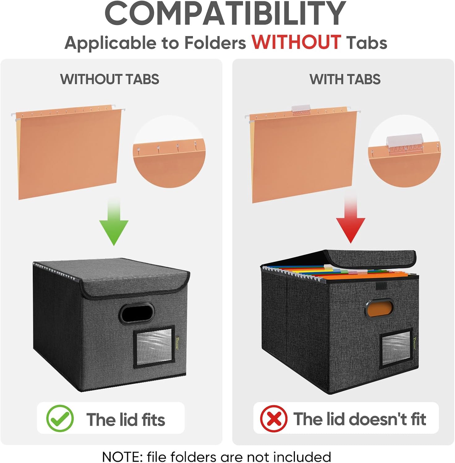 BALEINE File Organizer Box with Lid, Collapsible File Folder Organizer with Plastic Slide, Hanging File Folder Box for Office Document Storage (1 Pack, Black) - Image 4