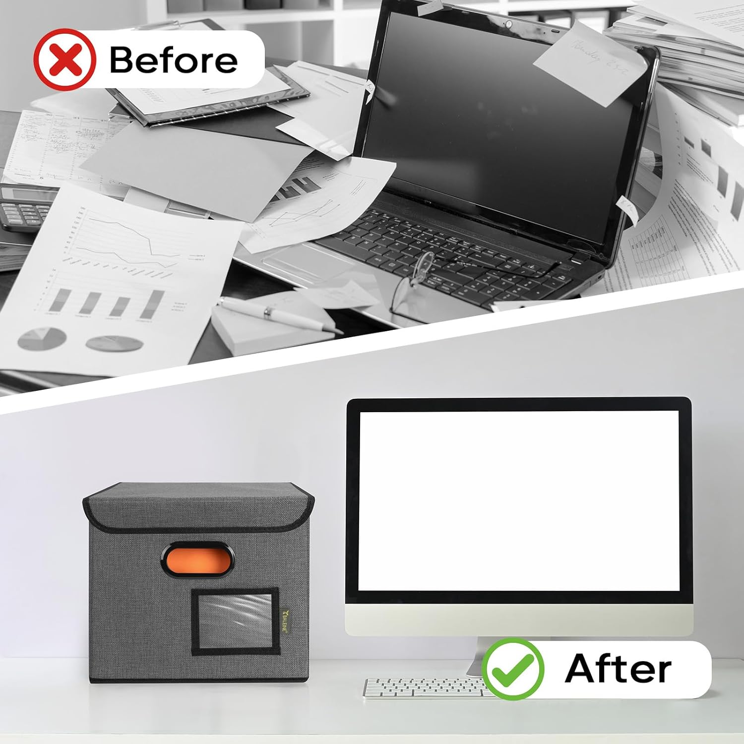 BALEINE File Organizer Box with Lid, Collapsible File Folder Organizer with Plastic Slide, Hanging File Folder Box for Office Document Storage (1 Pack, Black) - Image 7