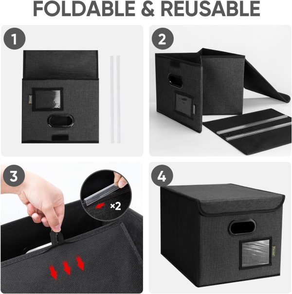 BALEINE File Organizer Box with Lid, Collapsible File Folder Organizer with Plastic Slide, Hanging File Folder Box for Office Document Storage (1 Pack, Black) - Image 8