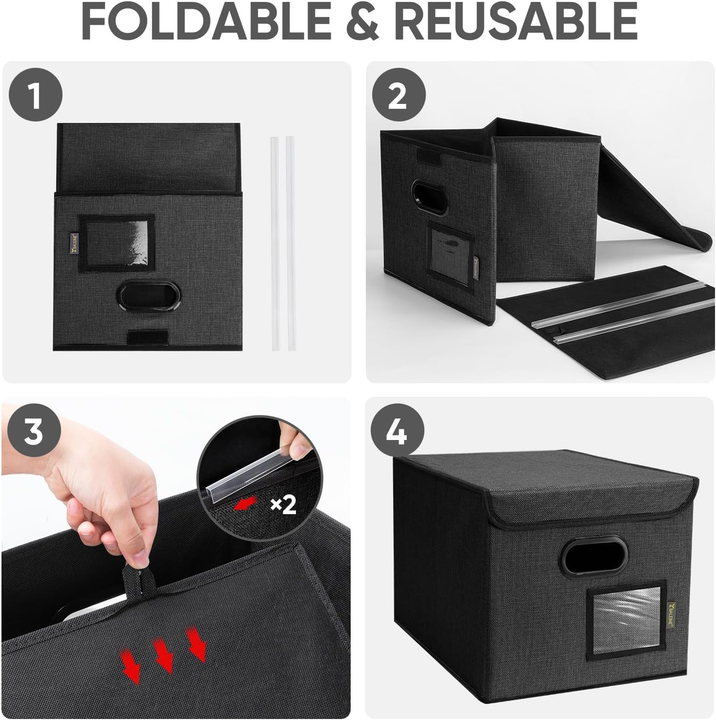BALEINE File Organizer Box with Lid, Collapsible File Folder Organizer with Plastic Slide, Hanging File Folder Box for Office Document Storage (1 Pack, Black) - Image 8