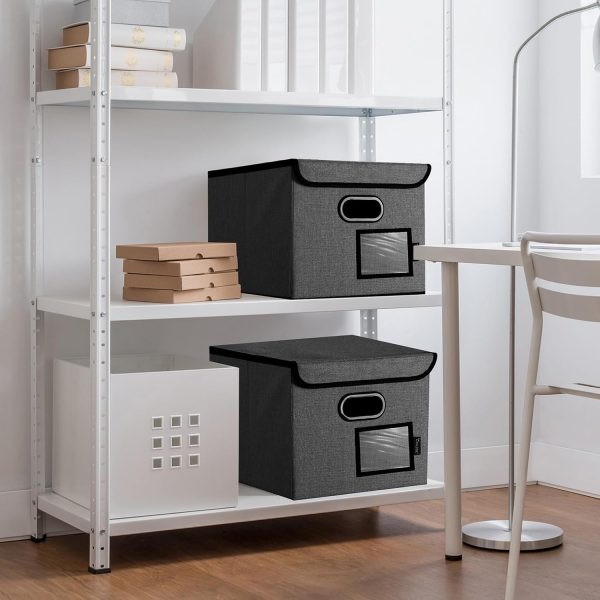 BALEINE File Organizer Box with Lid, Collapsible File Folder Organizer with Plastic Slide, Hanging File Folder Box for Office Document Storage (1 Pack, Black) - Image 9