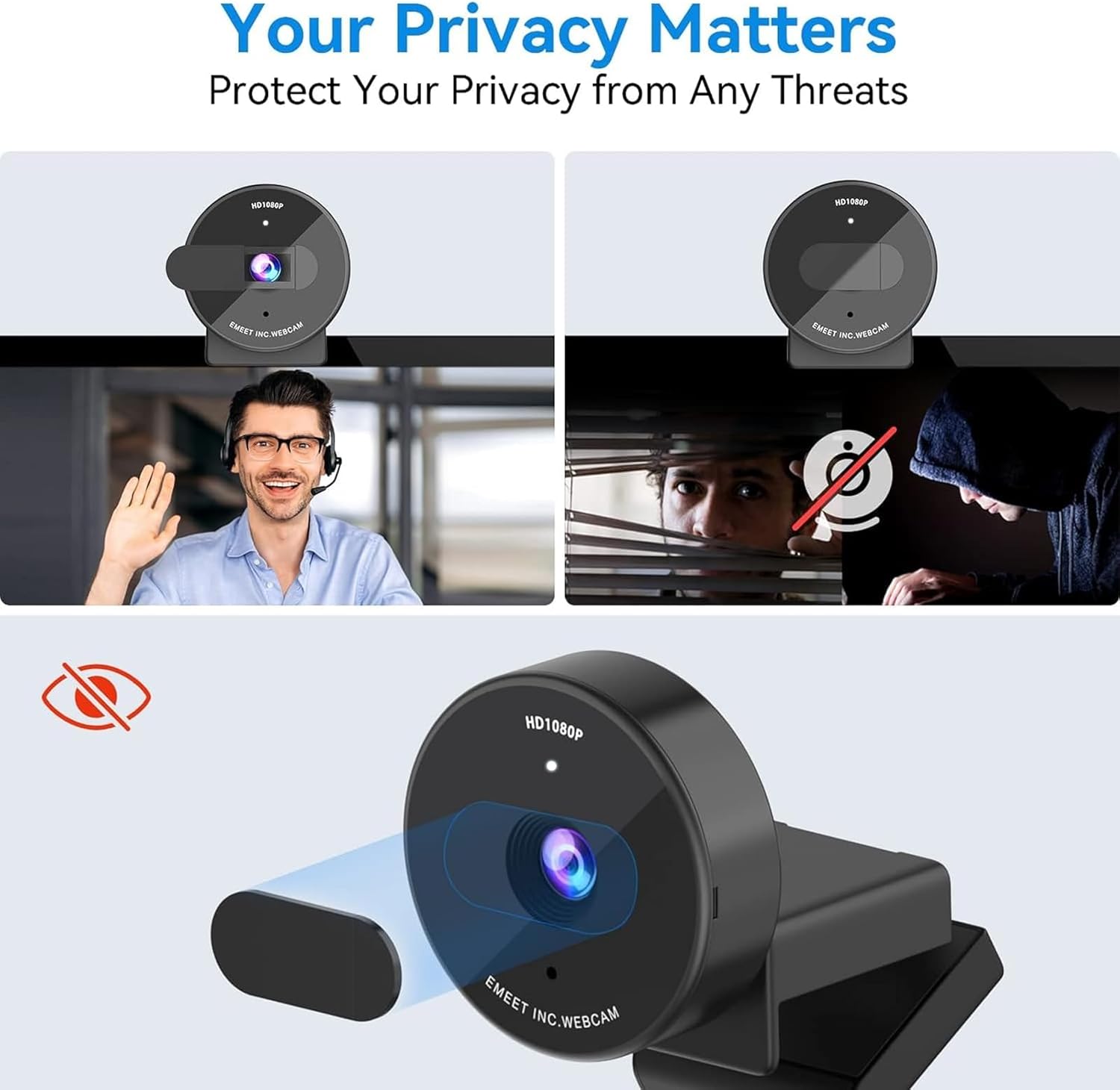 EMEET 1080P Webcam - USB Webcam with Microphone & Physical Privacy Cover, Noise-Canceling Mic, Auto Light Correction, Fixed Focus, C950 Ultra Web Cam w/ 70°View for Meeting/Online Classes/Zoom/YouTube - Image 2
