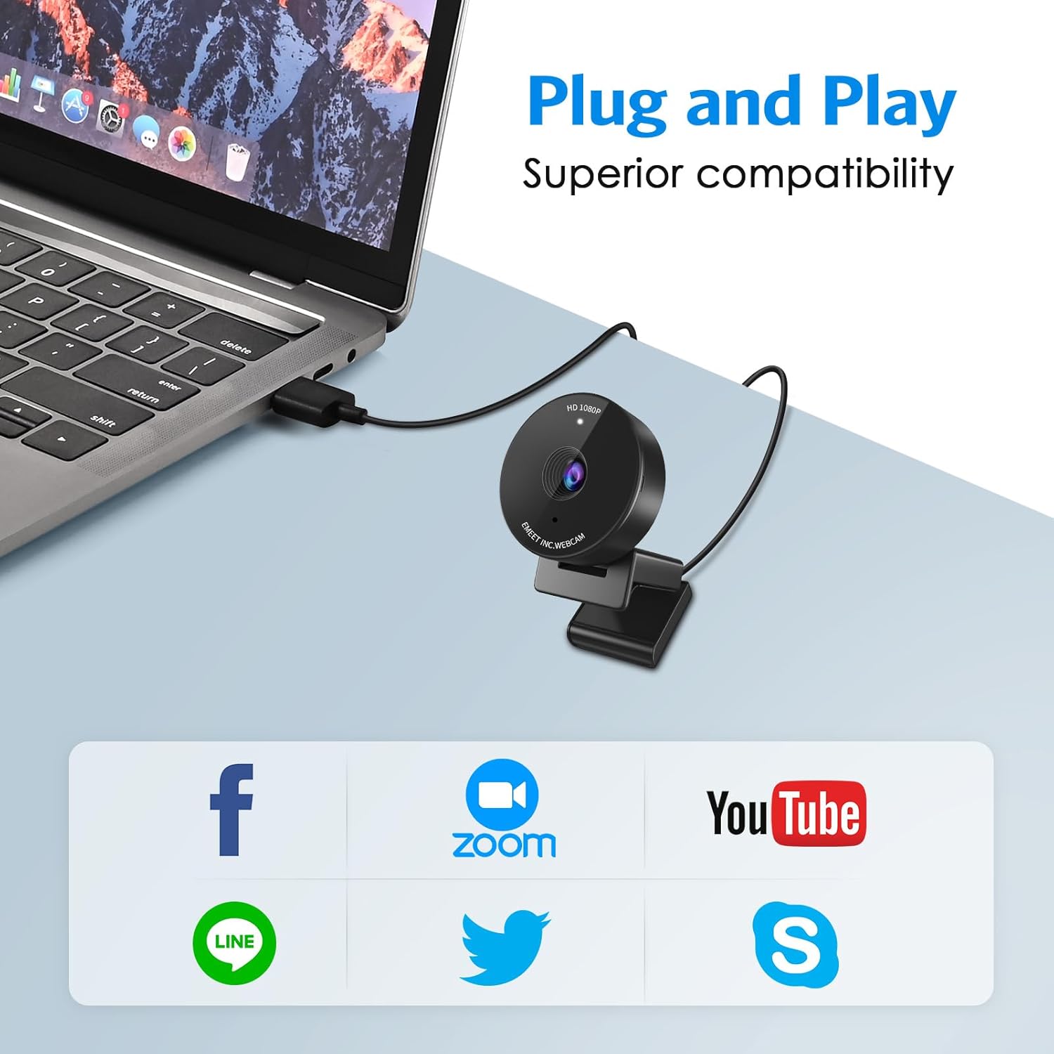EMEET 1080P Webcam - USB Webcam with Microphone & Physical Privacy Cover, Noise-Canceling Mic, Auto Light Correction, Fixed Focus, C950 Ultra Web Cam w/ 70°View for Meeting/Online Classes/Zoom/YouTube - Image 8
