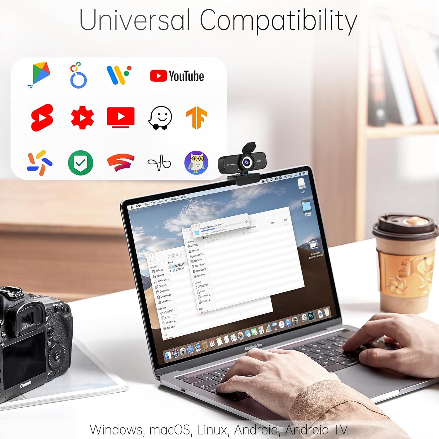 Full HD 1080P Webcam with Built-in Mic Wide Angle & Auto Focus Privacy Cover for PC/Laptop Plug & Play USB Camera Black - Image 6