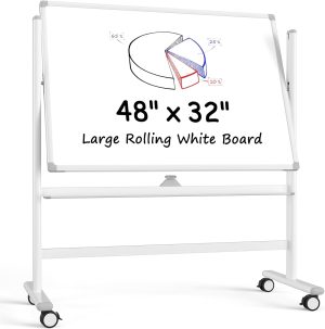 MaxGear Premium Large Rolling Whiteboard on Wheels, 48" x 32" Double-Sided Magnetic Dry Erase Board with Stand, Reversible Mobile Whiteboard with Aluminium Frame and Stand for Office, School