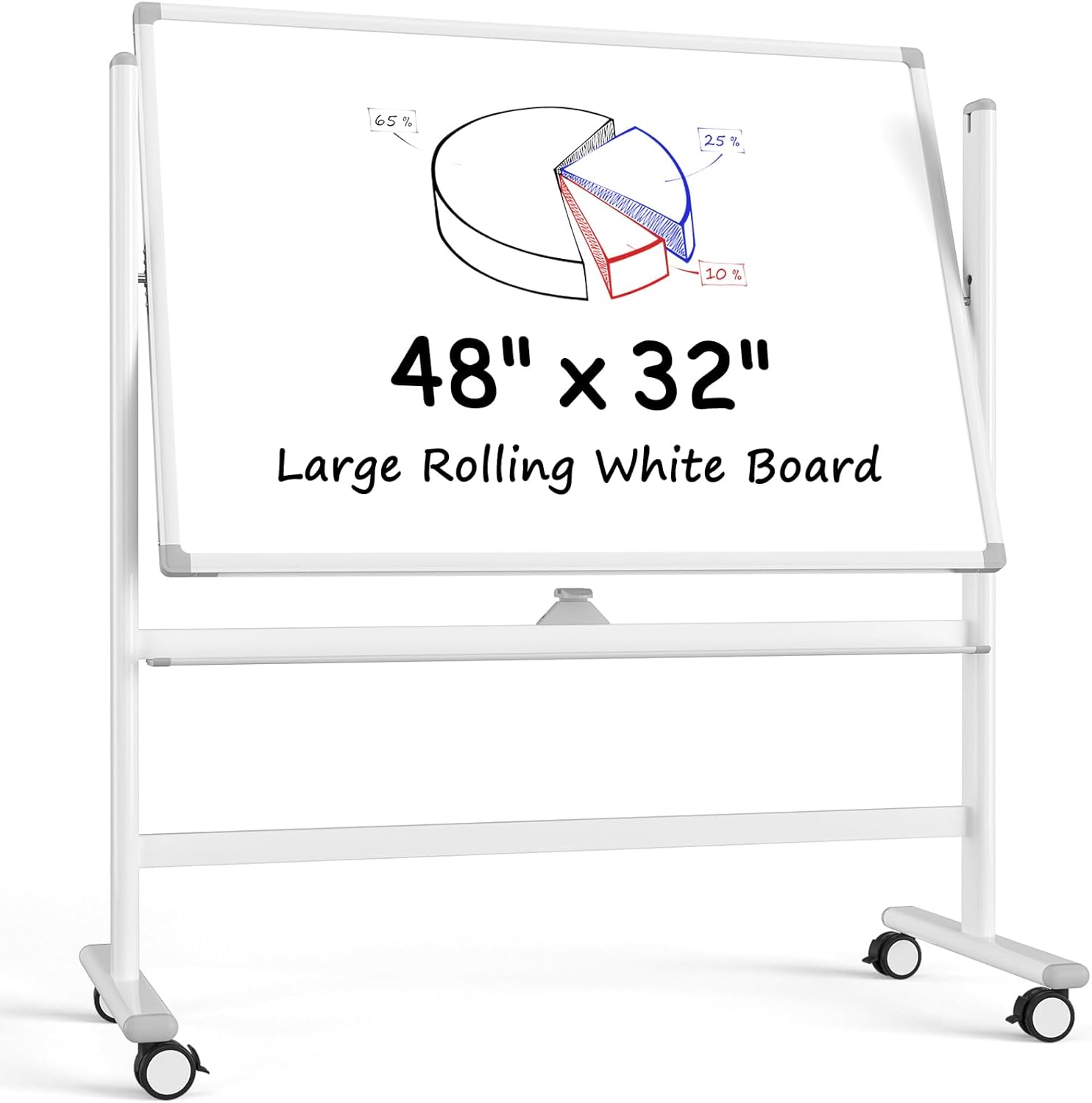 MaxGear Premium Large Rolling Whiteboard on Wheels, 48" x 32" Double-Sided Magnetic Dry Erase Board with Stand, Reversible Mobile Whiteboard with Aluminium Frame and Stand for Office, School