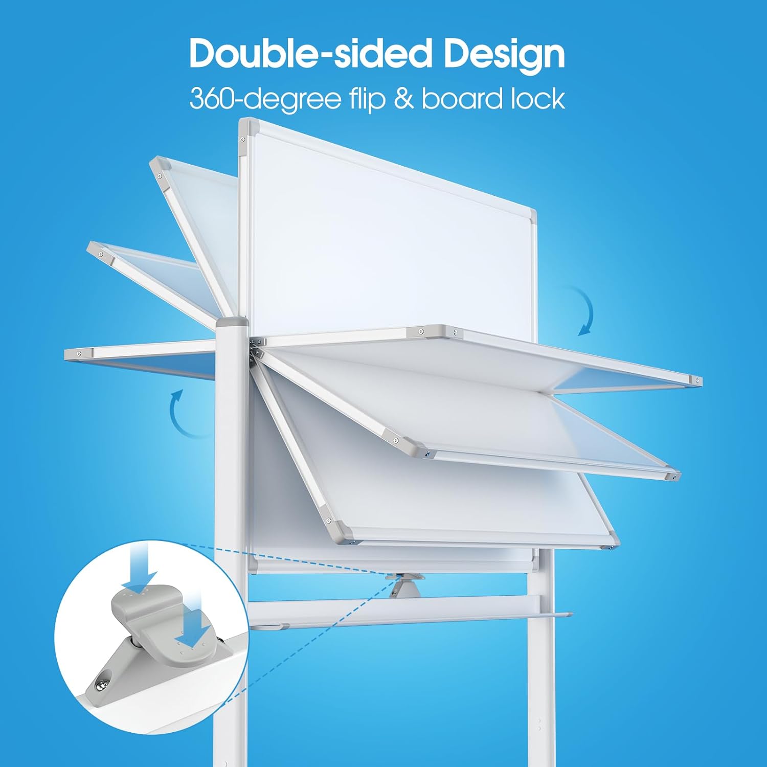 MaxGear Premium Large Rolling Whiteboard on Wheels, 48" x 32" Double-Sided Magnetic Dry Erase Board with Stand, Reversible Mobile Whiteboard with Aluminium Frame and Stand for Office, School - Image 2