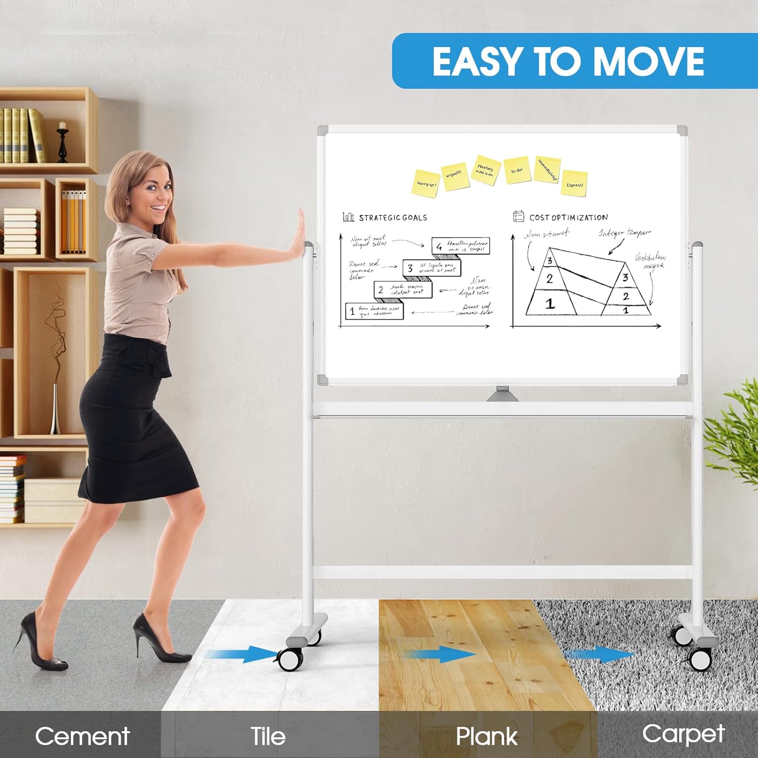 MaxGear Premium Large Rolling Whiteboard on Wheels, 48" x 32" Double-Sided Magnetic Dry Erase Board with Stand, Reversible Mobile Whiteboard with Aluminium Frame and Stand for Office, School - Image 3