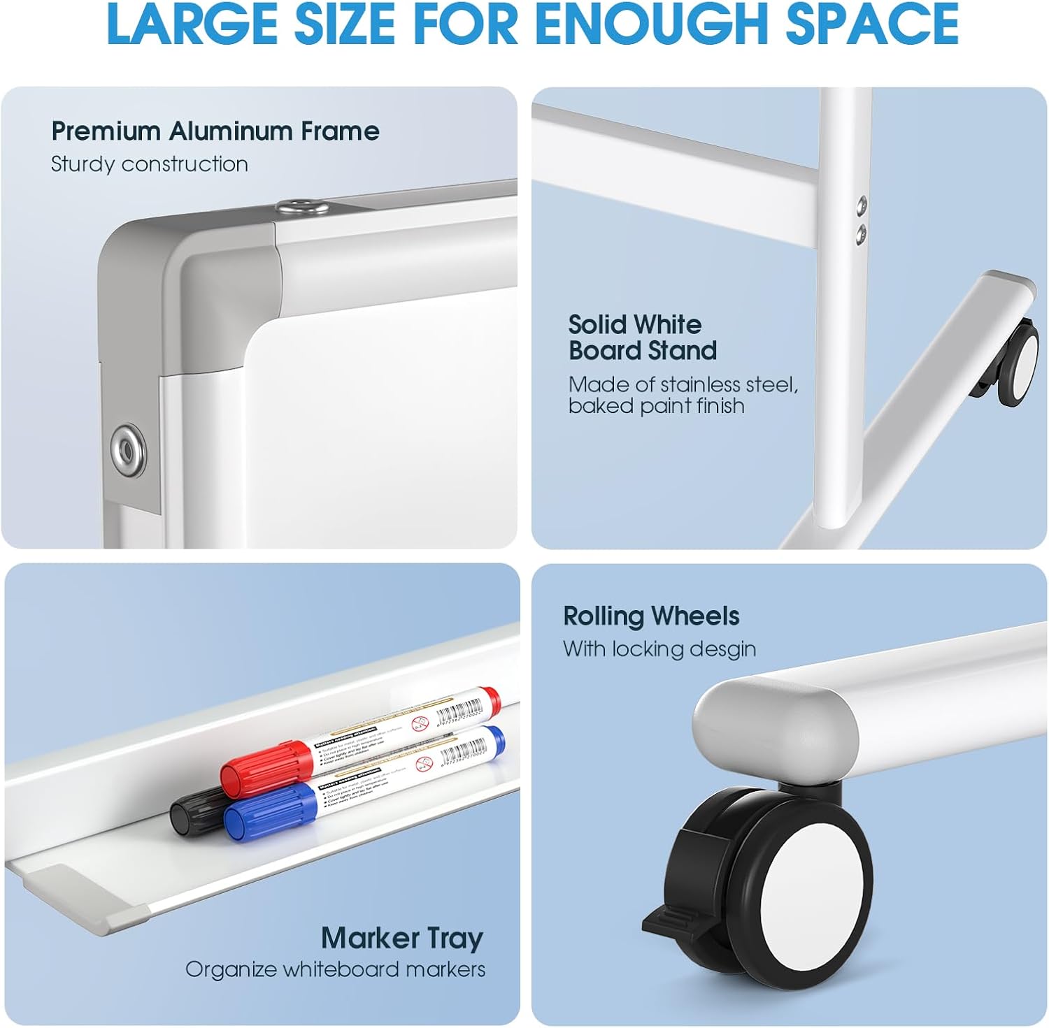 MaxGear Premium Large Rolling Whiteboard on Wheels, 48" x 32" Double-Sided Magnetic Dry Erase Board with Stand, Reversible Mobile Whiteboard with Aluminium Frame and Stand for Office, School - Image 5