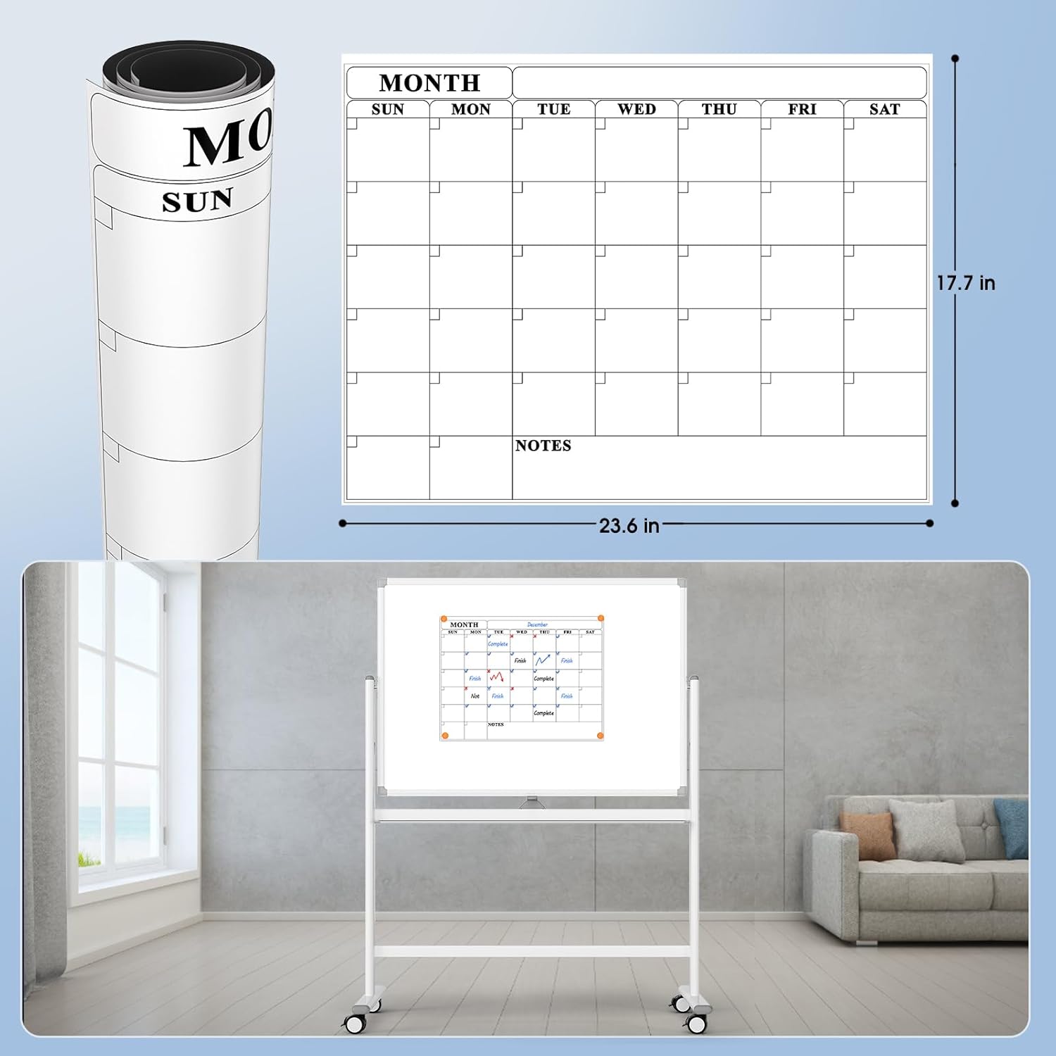 MaxGear Premium Large Rolling Whiteboard on Wheels, 48" x 32" Double-Sided Magnetic Dry Erase Board with Stand, Reversible Mobile Whiteboard with Aluminium Frame and Stand for Office, School - Image 8