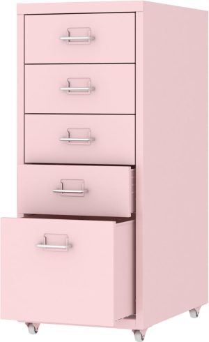 MIOCASA 5 Drawer Metal File Cabinet Mobile Underdesk Chest for Home Office (Pink)