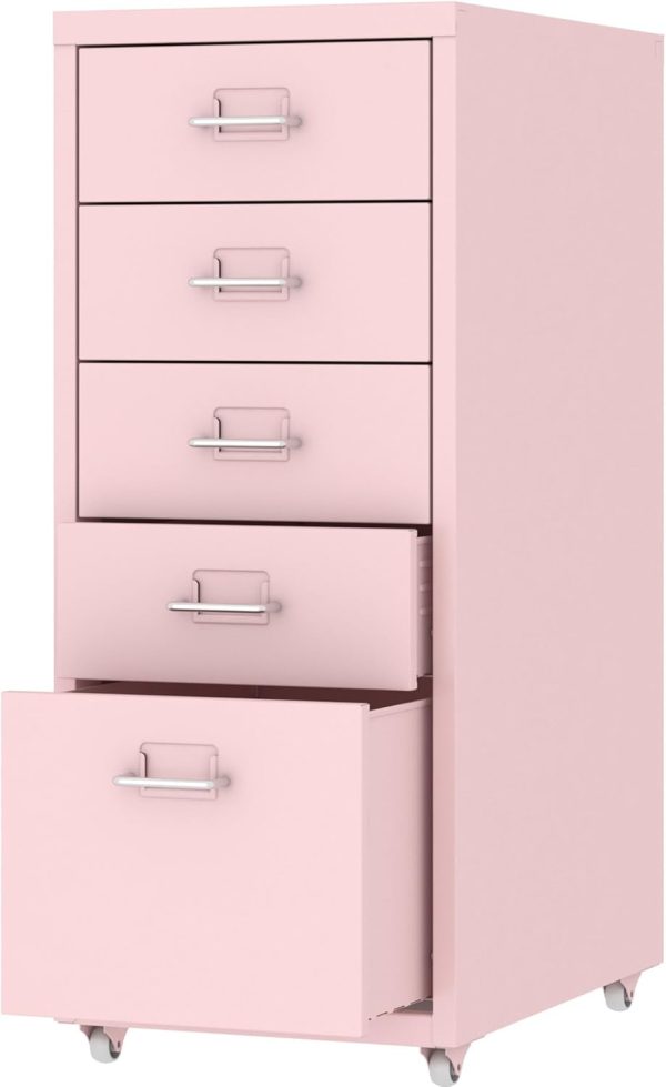 MIOCASA 5 Drawer Metal File Cabinet Mobile Underdesk Chest for Home Office (Pink)