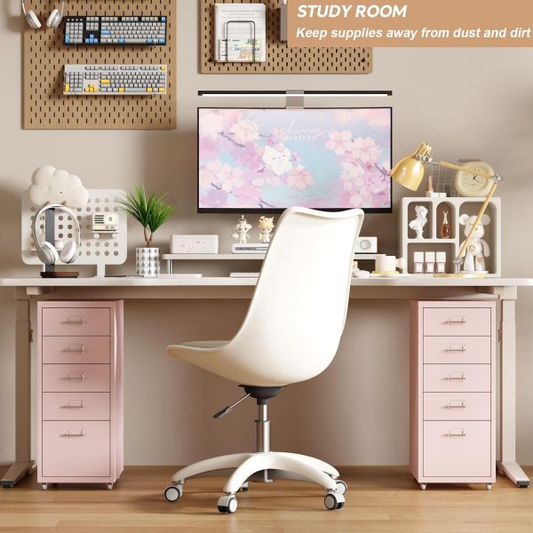 MIOCASA 5 Drawer Metal File Cabinet Mobile Underdesk Chest for Home Office (Pink) - Image 2