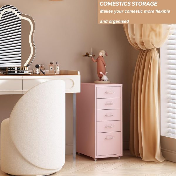 MIOCASA 5 Drawer Metal File Cabinet Mobile Underdesk Chest for Home Office (Pink) - Image 4
