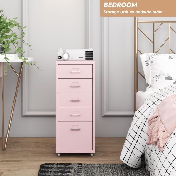 MIOCASA 5 Drawer Metal File Cabinet Mobile Underdesk Chest for Home Office (Pink) - Image 5