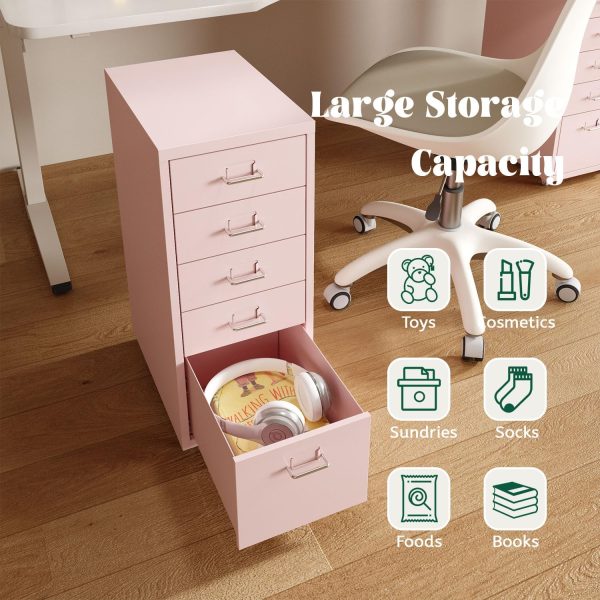 MIOCASA 5 Drawer Metal File Cabinet Mobile Underdesk Chest for Home Office (Pink) - Image 6